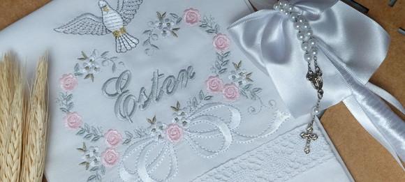 Toalha Batizado Espírito Santo Floral+ Vela