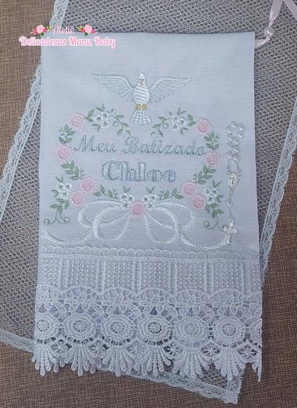 Toalha Batizado Floral Delicado + Vela Batizado