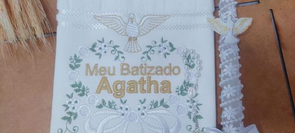 Toalha Batizado Floral Espírito Santo Bordado Dourado