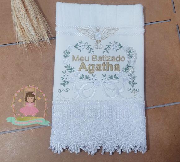 Toalha Batizado Floral Espírito Santo Bordado Dourado
