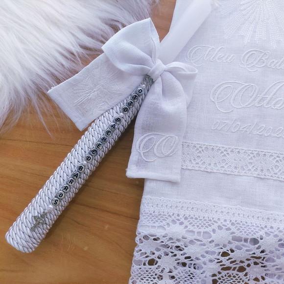 Toalha Batizado Linho Luxo + Vela