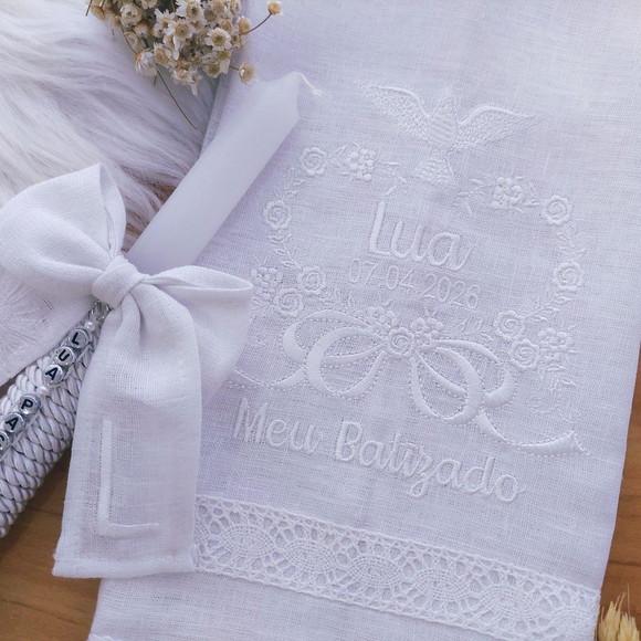 Toalha Batizado Linho Luxo + Vela