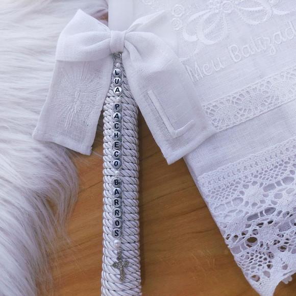 Toalha Batizado Linho Luxo + Vela