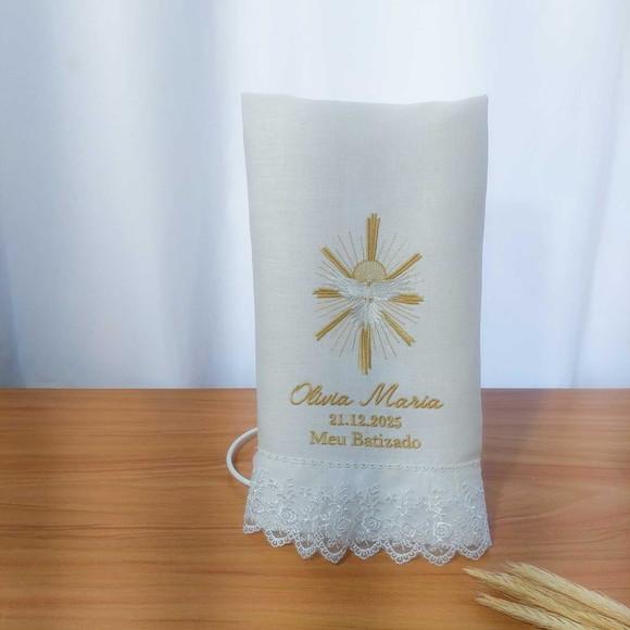 Toalha Batizado Linho Luxo + Vela