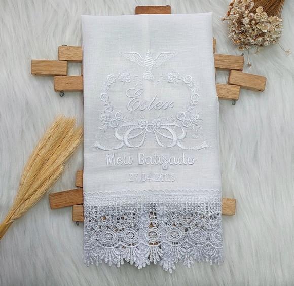 Toalha Linho Delicado Batizado Bordado