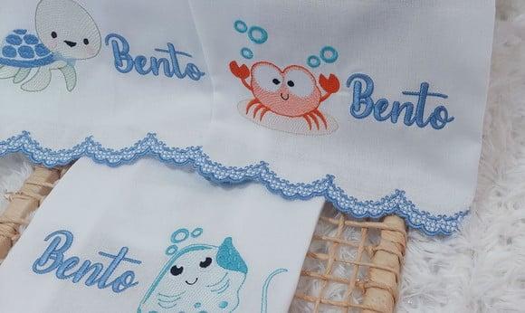 Kit 3 Fraldas Fundo do Mar com Barrinha Bordada Luxo