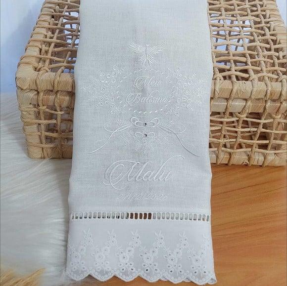 Kit Batizado: Toalha em Linho e Fralda Personalizada