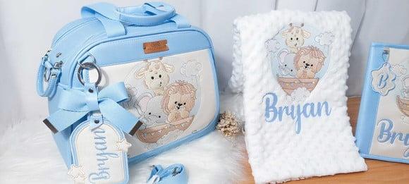 Kit Bolsa Passeio m Mantinha Baby, Porta Documentos Safari
