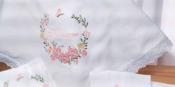 Kit Cueiro Floral Luxo + Fraldas com Barrinha Bordada