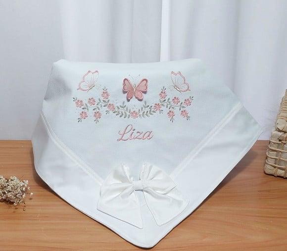 Kit Enxoval Bebê Manta Piquet Fraldas Floral Rosé Borboleta