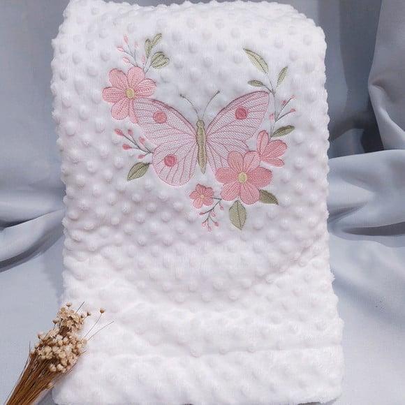 Kit Fraldas e Manta/ Cobertor Bordada para Bebês Floral