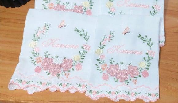 Kit Fraldas Personalizada Rosé Luxo Floral Barra Bordada