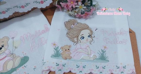 Kit Fraldas Personalizadas Barra Recortada Ursinha Menina