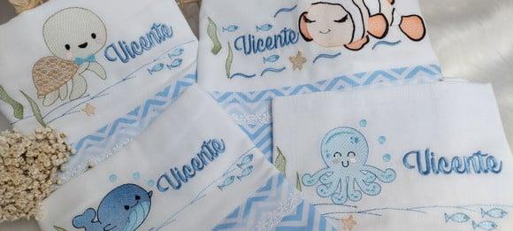 Kit Fraldas Personalizadas Fundo do Mar Delicado Luxo