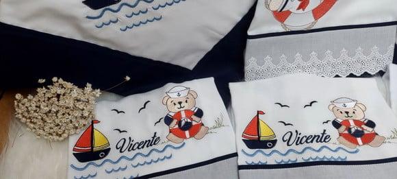 Kit Fraldas Personalizadas Urso Marinheiro Delicado Luxo