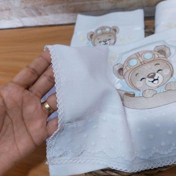 Kit Manta Cobertor Soft para Bebês Ursinho Aviador Luxo