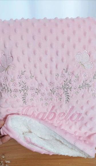 Manta/cobertor Soft Bordada para Bebês Premium Floral