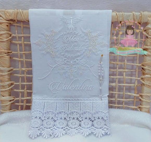 Toalha Batizado Floral + Vela Personalizada