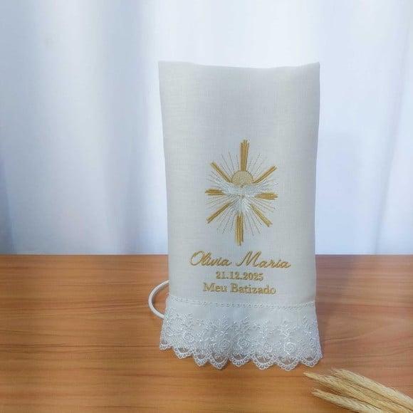 Toalha Batizado Linho Luxo + Vela