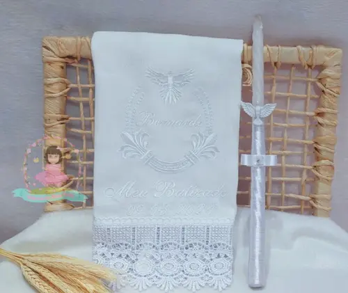 Fralda de Ombro Batizado Espírito Santo + Vela