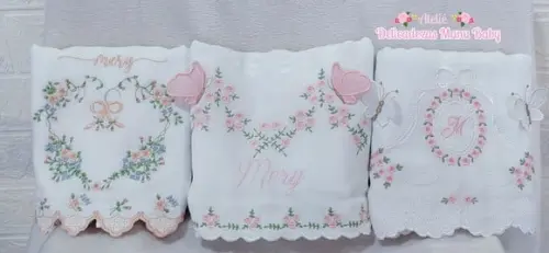 Kit 3 Fraldas Florais com Barrinha Bordada Luxo