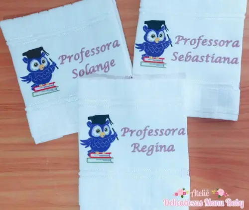 Kit 3 Toalhinha Lembrança Dia dos Professores Personalizado