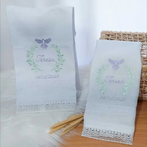 Kit Batizado: Toalha em Linho e Fralda Personalizada