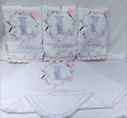 Kit Cueiro 400 Fios e Fraldas Barra Bordada Floral Delicado