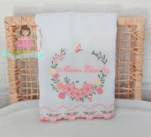 Kit Cueiro 400 Fios e Fraldas Barra Bordada Floral Rosé