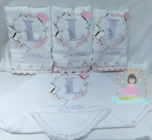 Kit Enxoval Personalizado Luxo Cueiro Percal 400 Fios Luxo