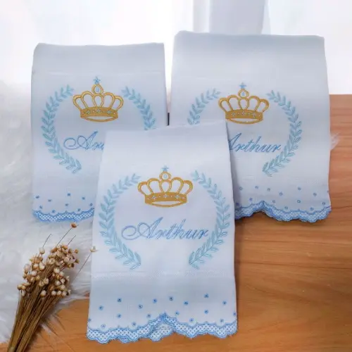 Kit Fraldas Personalizada Príncipe Coroa Ramos Barra Bordada