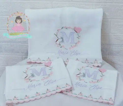 Kit Fraldas Personalizadas Barra Recortada Floral Luxo