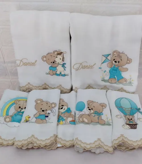 Kit Fraldas Personalizadas Barra Recortada Urso Delicado