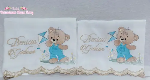Kit Fraldas Personalizadas Barra Recortada Ursinho Luxo
