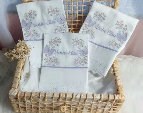 Kit Fraldas Personalizadas Floral Lilás Borboleta Luxo