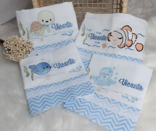 Kit Fraldas Personalizadas Fundo do Mar Delicado Luxo