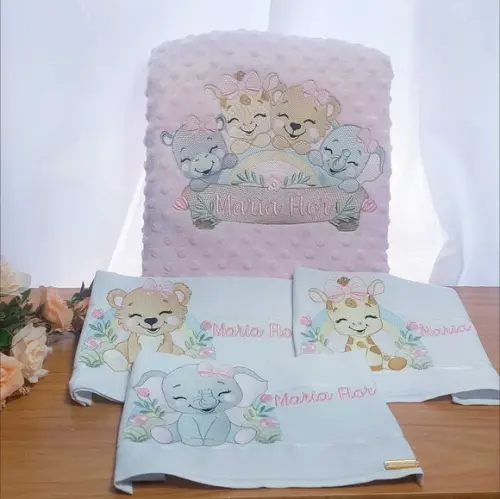 Kit Manta Baby + Fraldas Personalizadas Linha Básica Safari