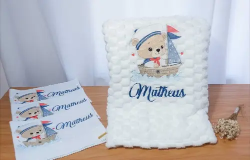 Kit Manta Baby e Fraldas Personalizadas Linha Premium Urso