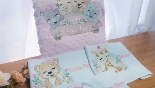 Kit Manta Baby + Fraldas Personalizadas Linha Básica Safari