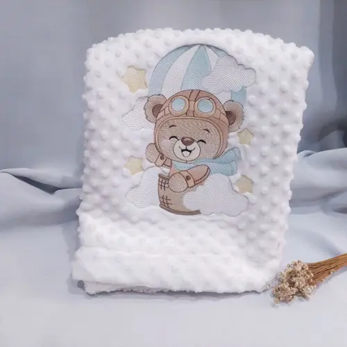 Kit Manta Cobertor Soft para Bebês Ursinho Aviador Luxo