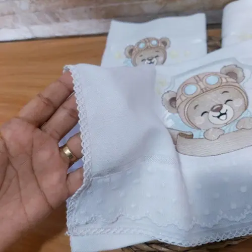 Kit Manta Cobertor Soft para Bebês Ursinho Aviador Luxo