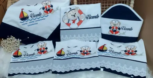 Kit Personalizado Bordado Urso Marinheiro Luxo