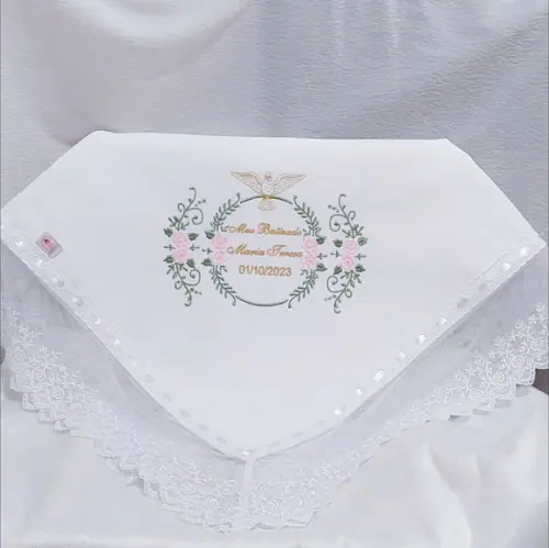 Manta Piquet Luxo com Renda Delicada Batizado Enxoval Luxo