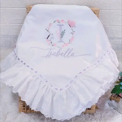 Manta Piquet Luxo Floral com Bordado Inglês Bebê