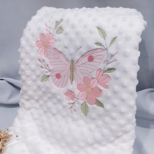Manta/ Cobertor Soft Bordada para Bebês Borboleta Floral