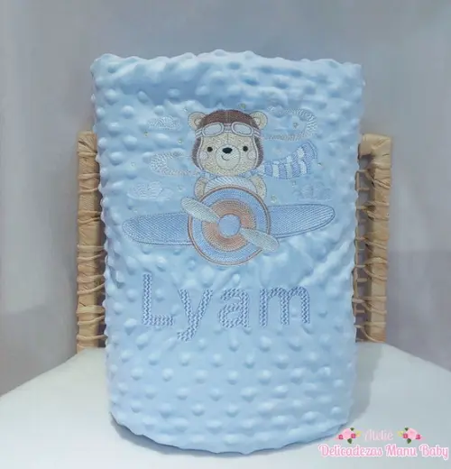 Manta/ Cobertor Soft Bordada para Bebês Urso Aviador