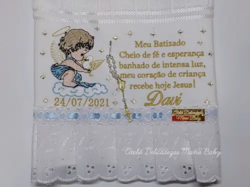 Toalha Batizado Anjinho na Nuvem com Oração