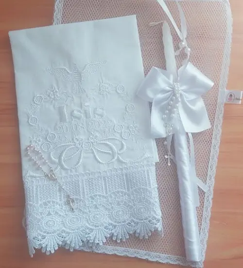 Toalha Batizado Delicada + Vela Batizado Luxo