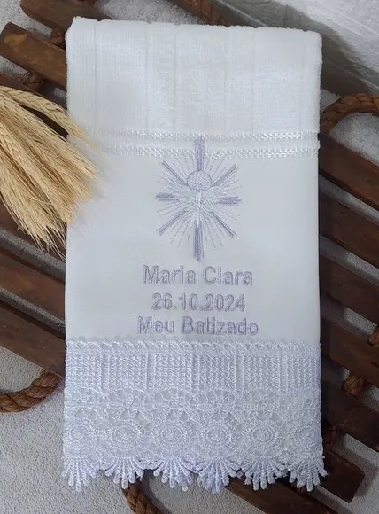 Toalha Batizado Divino Spírito Santo Delicado Bordado