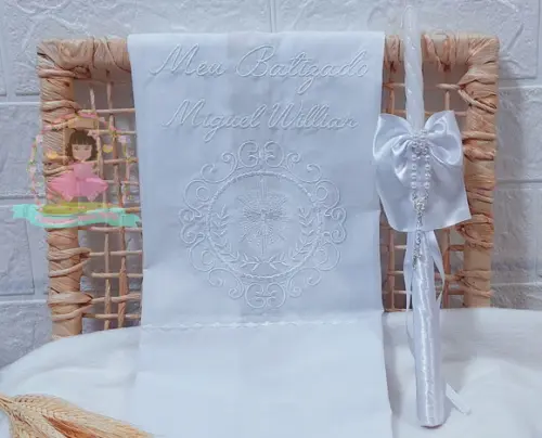 Toalha Batizado Espírito Santo + Vela Personalizada